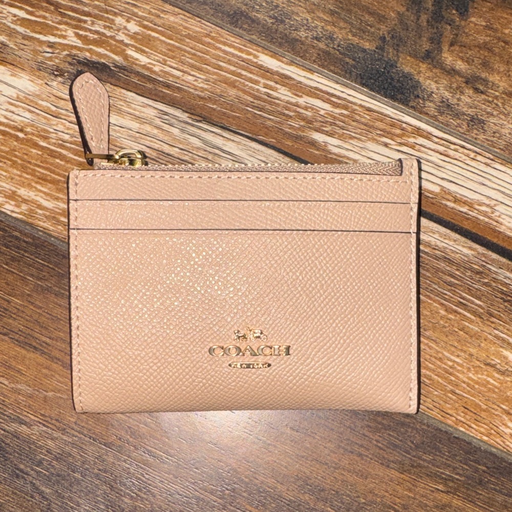Coach Brown/Tan Leather Card Case Zip Wallet